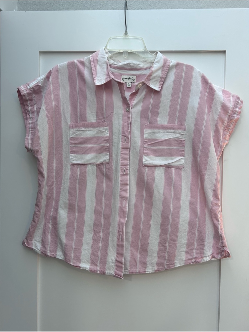 Wonderly Pink & White Vertical Stripe Short-Sleeve Button Shirt